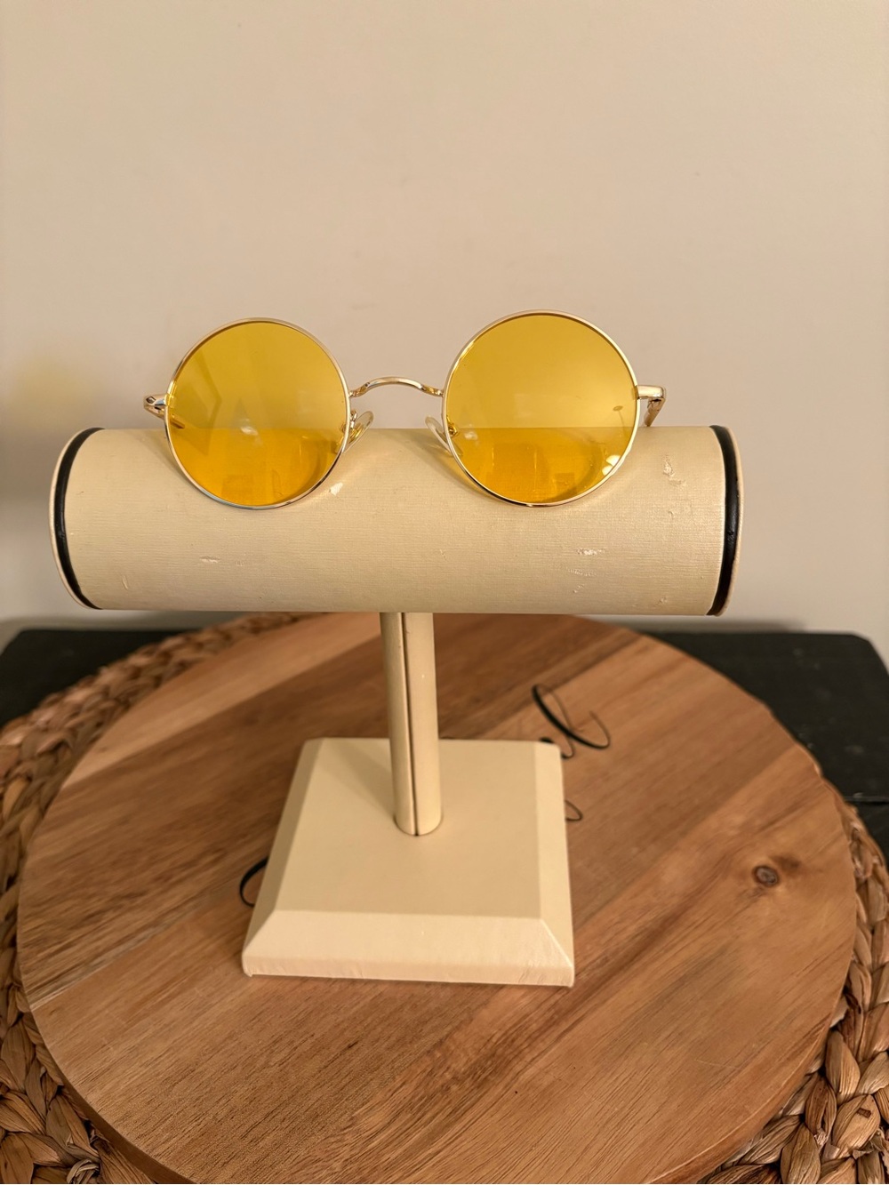 Round Yellow Lens Sunglasses with Gold Metal Frame
